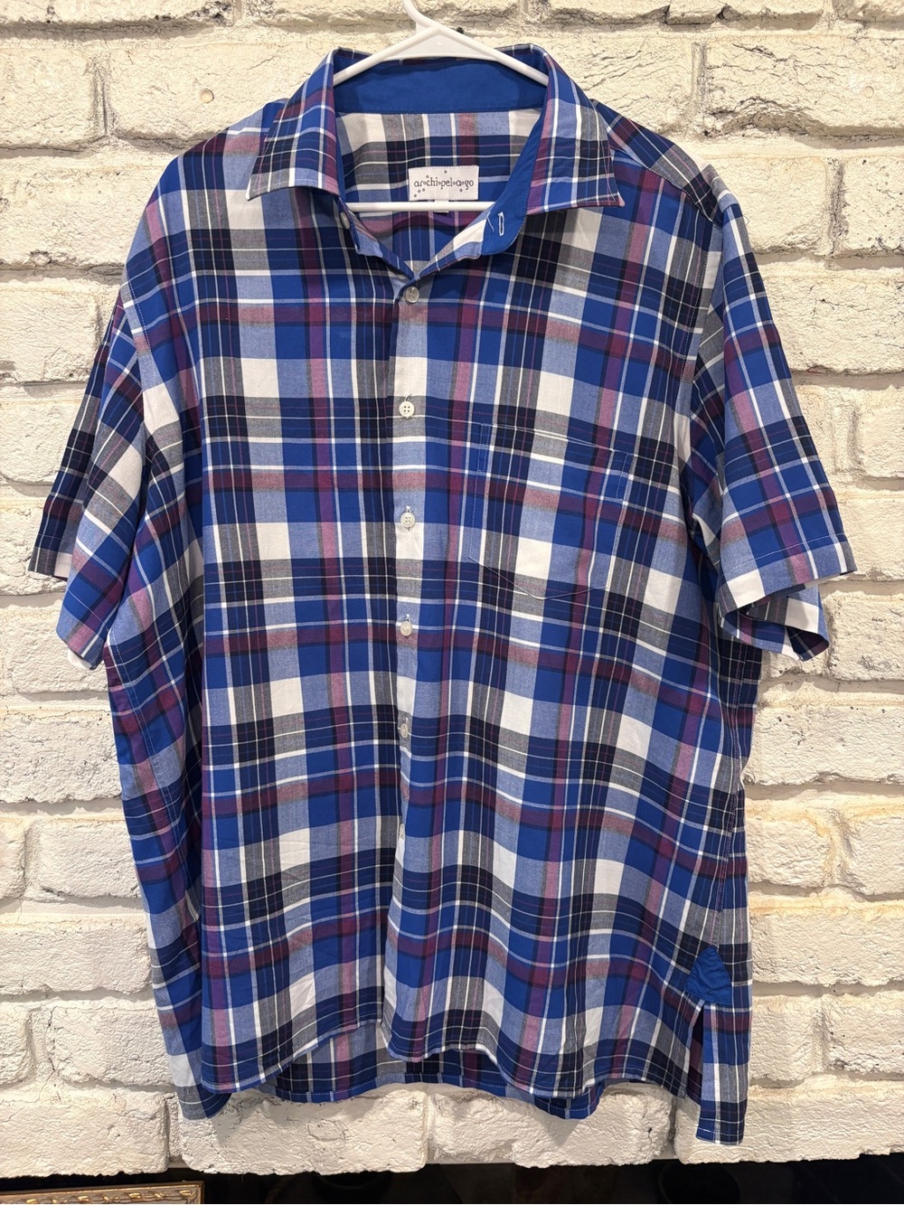 Mens Archipelago SS Button up, Blue/White/Prpl Plaid shirt, XXL, Excellent Cond!
